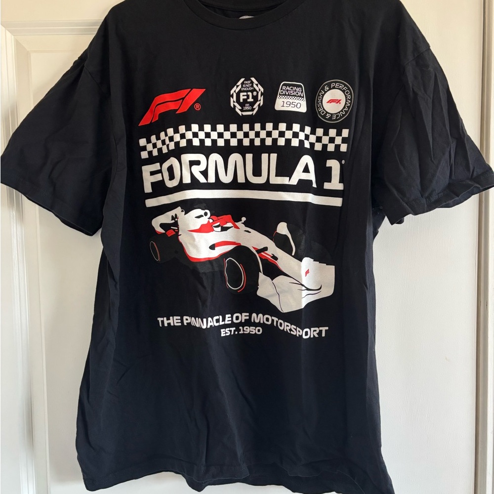 Hybrid Apparel Black Formula 1 Graphic Tee with Red and White Accents